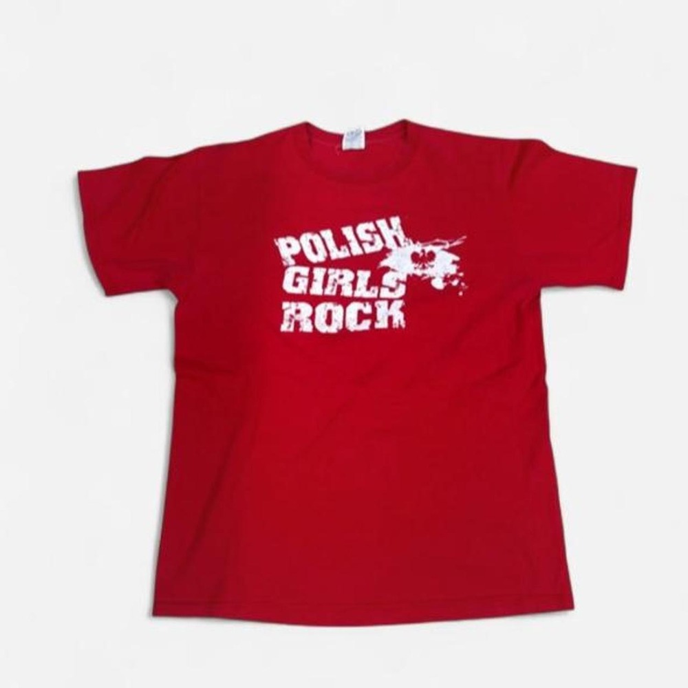 Vintage Polish Girls Rock Graphic Tee Red White Eagle Polska Pride Medium